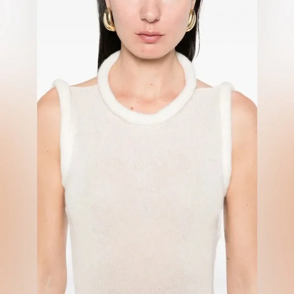 NEW Aya Muse Aura Ivory Cream Silk Wool Cashmere Sleeveless Dress Large - Picture 14 of 15